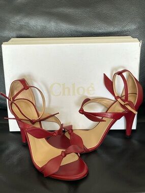 Red Leather Knot Strap Sandals